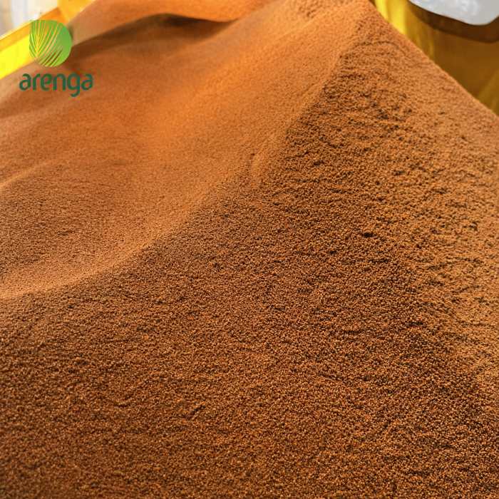 Gula aren bubuk Arenga sebagai ingredient dalam cokelat, menampilkan karakter warna dan tekstur gula aren untuk pembahasan flavor pairing dan teknologi pangan.