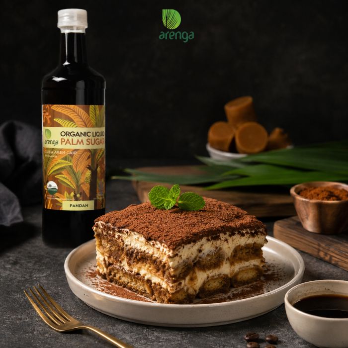 Tiramisu gula aren dengan kopi dan mascarpone sebagai eksperimen Arenga Flavor Lab untuk mengeksplorasi penggunaan gula aren dalam dessert modern.