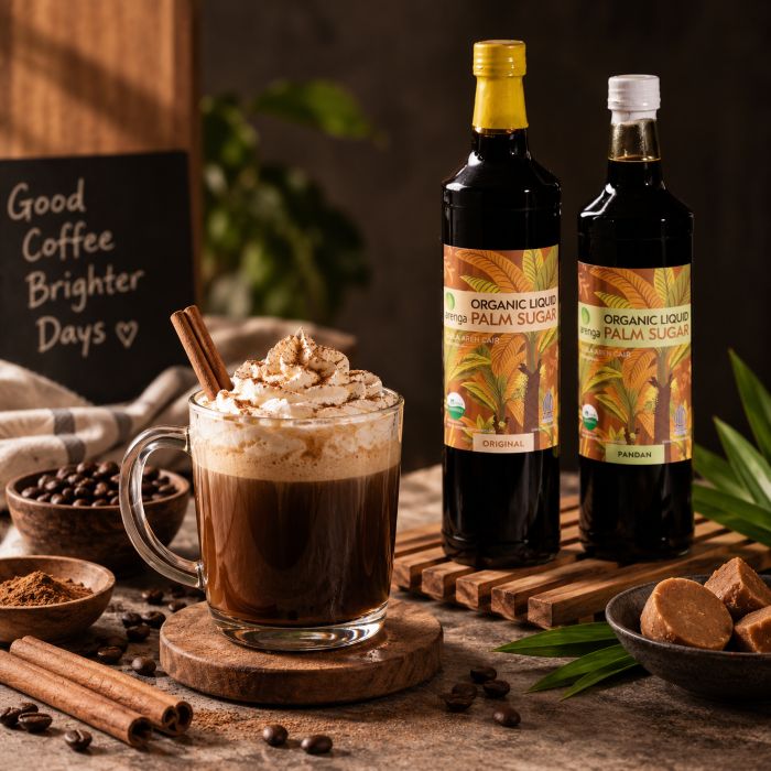Cinnamon coffee dengan kayu manis dan Arenga Liquid Palm Sugar, resep kopi kayu manis dengan gula aren cair.