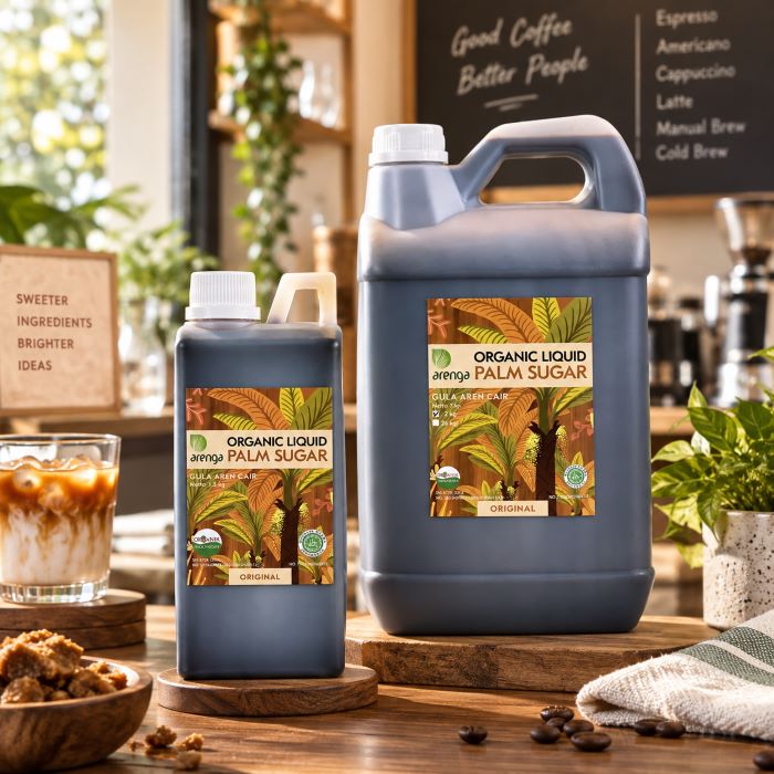 Arenga Gula Aren Cair kemasan 1 liter dan 5 liter untuk coffee shop dan bisnis F&B.